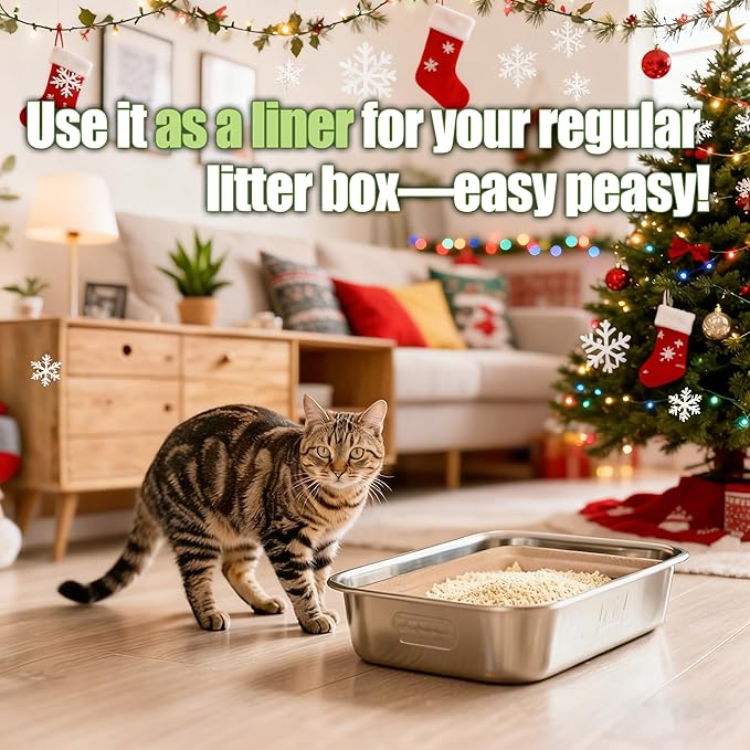 Disposable Litter Boxes for Cats Large: 8-Pack Leak-Proof Sustainable for Indoor/Travel Use Standalone or as Liner17.5'' x 13.5''