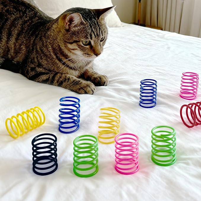 AGYM 6Colors Plastic Spring Cat Toys, 12 Pack Spiral Springs for Indoor Cats to Swat, Bite, Hunt, Interactive Toys for Cats and Kittens