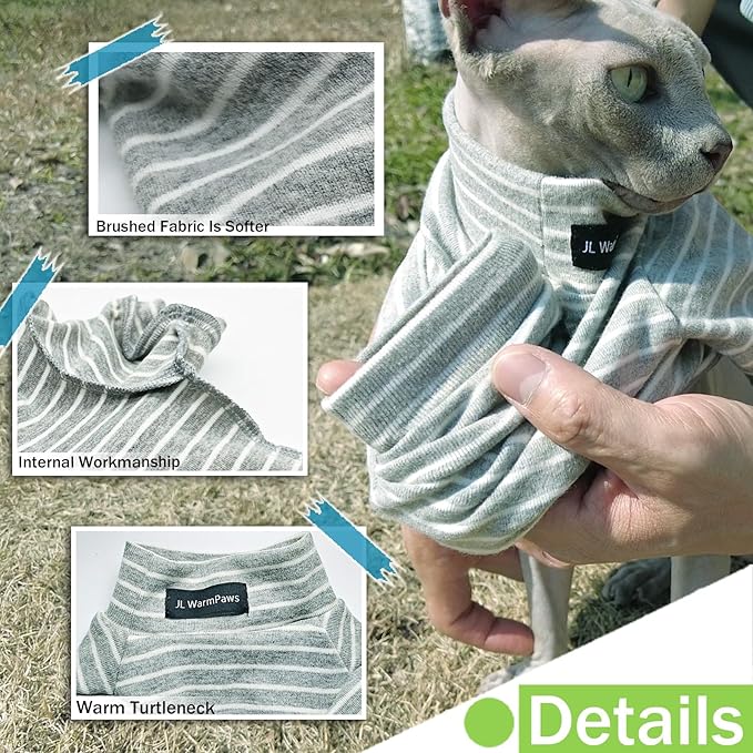 Sphynx Cat Sweater Hairless Cat Clothes Sweater Shirt Soft Warm Long Sleeves Pullover Pet Clothes Pajamas Dog Cloth for Small Dogs Jumpsuit Pet Sweaters (Striped, Large)