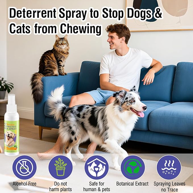 Pet Deterrent Spray - Stops Cat & Dog Peeing, Chewing, Scratching, Natural Citrus & Lemon Formula, Safe, Stain-Free Pee Corrector for Furniture, Shoes Indoor & Outdoor Training (4oz)
