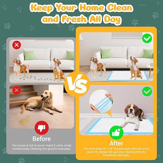 Extra Large Puppy Pads 28" x 34"-30 Count, Super Absorbent Dog Pee Pads Quick Drying Leak-Proof X-Large Dog Training Pads Disposable Training Pads for Dogs Puppies Cats