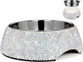 SlowVibes Bling Stainless Steel Dog Bowls,12oz Detachable Rhinestone Metal Food Water Bowl for Feeding Dogs Cats,Rust Resistant Non-Slip Puppy Dish,Sparkle Essentials for Small Medium Large Girl Pets
