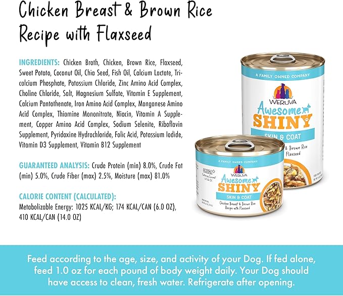 Weruva Awesome Shiny Wet Dog Food, Chicken & Brown Rice, 6oz Can (Pack of 8)
