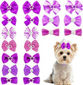20 PCS Cute Dog Hair Bows with Rubber Bands Elastic Handmade Mix Style Lace Rhinestone Pearls for Furry Puppy Cat Pet Girl, Dark Purple