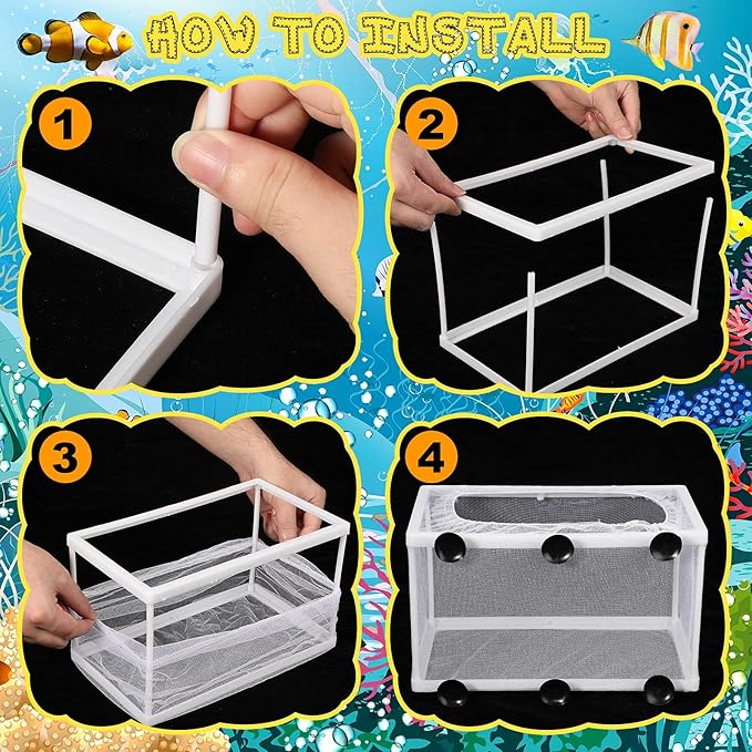 2 Pieces Fish Tank Breeder Net Mesh Breeder Box Fish Hatchery Isolation Separation Net Plastic Frame Fry Hatchery Incubator Mesh Breeding Box with Suction Cup for Aquarium