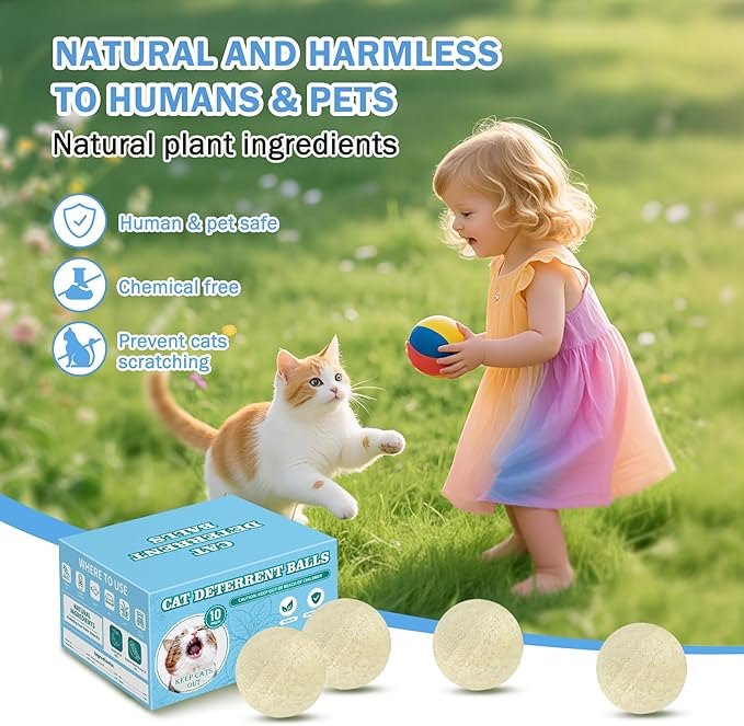 10Pack Cat Repellent Outdoor & Indoor: Natural Cat Deterrent Essential Oils Ball-Natural Extract Essential Oil, Anti Cat Scratch for Furniture, Keep Cats Off Yard Garden Lawn Plants Trash Can (10Pack)