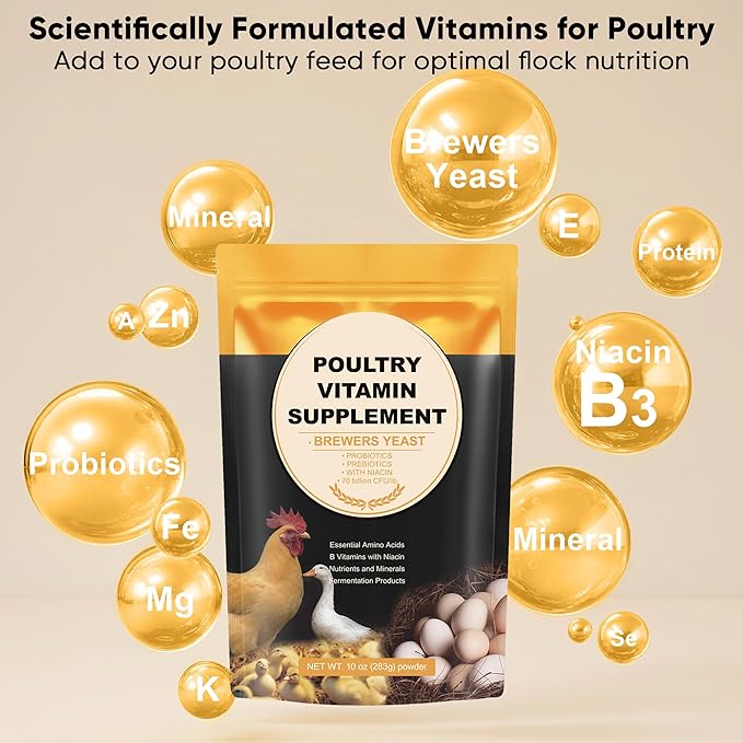 Brewer's Yeast + Probiotics + Niacin + Vitamins Supplement for Ducks Chickens and Poultry, 7Pack Niacin for Ducks Chickens, Poultry Vitamins Supplement, Brewers Yeast Powder for Chicken