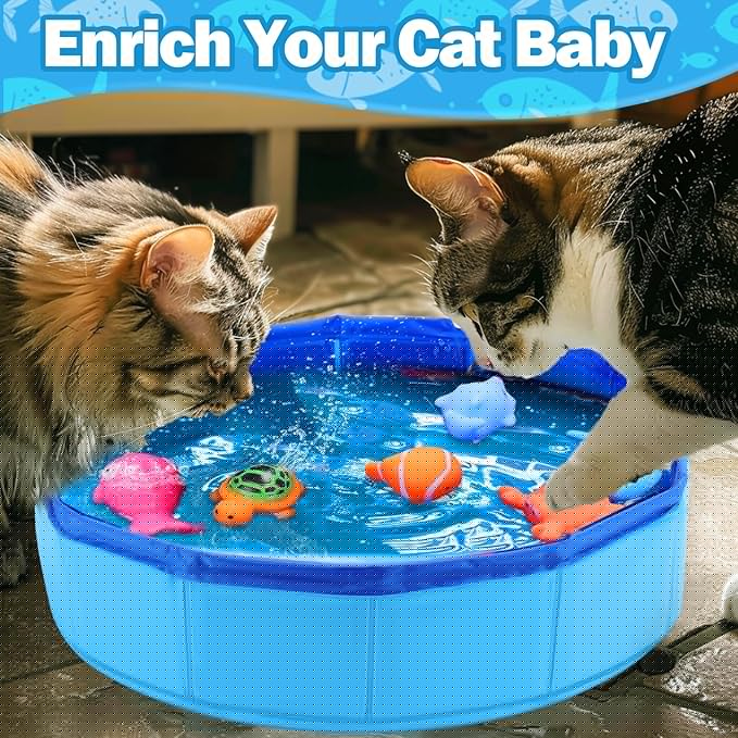 BABORUI Cat Pool Toy with Fish-Water Cat Toys, Portable Cat Pool Toy, Cat Water Toys for Bored Indoor Cats, Interactive Cat Toys for Indoor Cats for Endless Self Play
