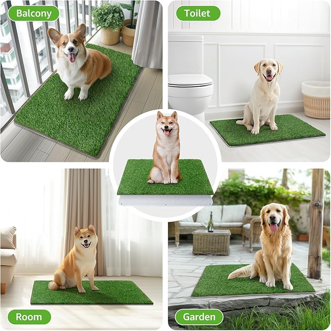 Dog Grass Mat with Pee Pad,Small Litter Box Indoor Artificial Grass Potty Training Pads for Dogs Tray Doggies Washable Reusable Puppy Pads Leakproof Pee on Outdoor Patio Balcony Apartment(18x30'')