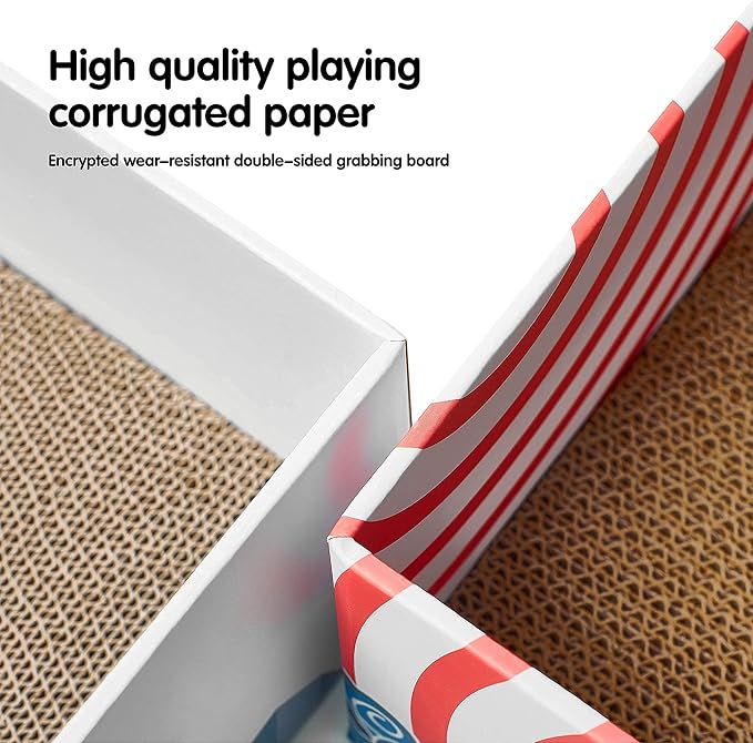 Cat Scratcher Box with Heavy-Duty Double-Sided Cardboard Pad, Cardboard Lounger, Interactive Hole Design, Cat Bed for Indoor Cats, White, Medium - 5 Pack