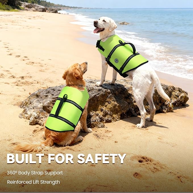 VIVAGLORY Rip Stop Dog Life Vest, Swimming Vest with Handle, Buoyancy for Doggy Puppy, Dog Life Jacket for Swimming & Boating, S, Bright Yellow