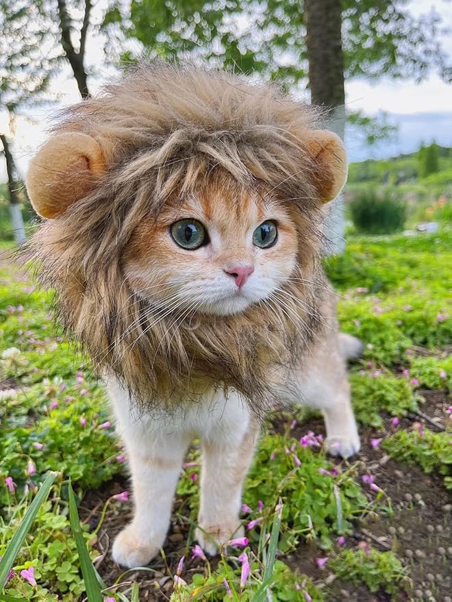 Lion Mane Wig for Cat, Funny Pet Cat & Puppy Costumes for Halloween & Christmas, Funny Pet Clothing Accessories (Medium, Dark Brown)