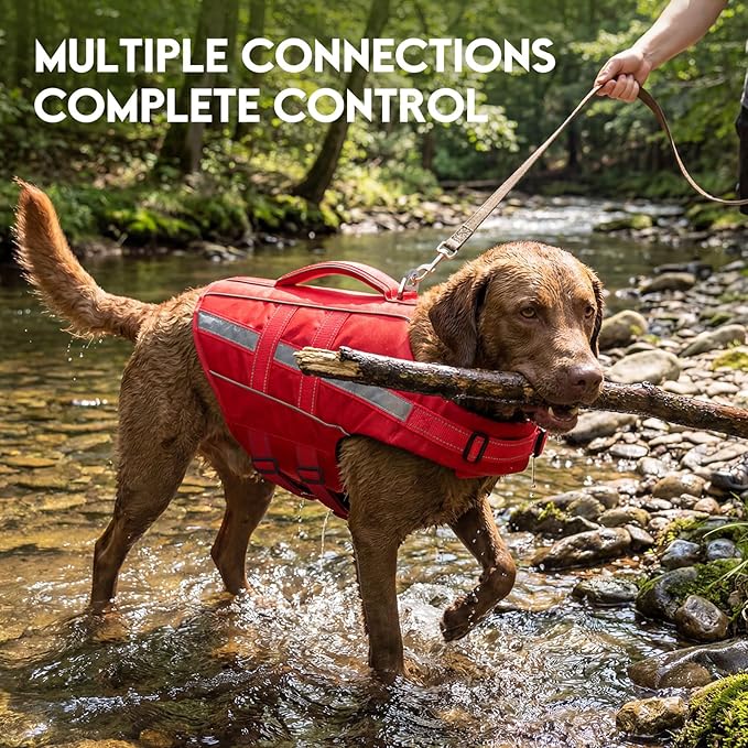 ASENKU Removable Front Float Dog Life Jacket, High Buoyancy Dog Life Vest with Reflective Strips & Rescue Handle for Swimming & Boating, Adjustable Life Jacket for Dogs(Red 2XL)