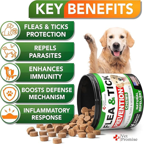 (2 Pack) Flea and Tick Prevention for Dogs Chewables - All Natural Flea & Tick Control Chews - Oral Pills for Dogs Supplement - All Breeds and Ages - Made in USA - 240 Chews