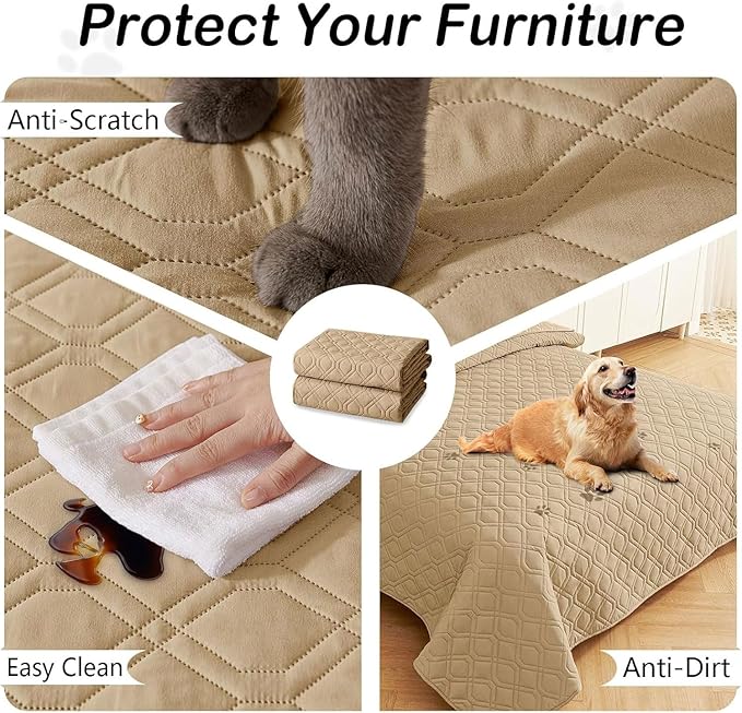 hyha Waterproof Dog Bed Blanket, Soft Pet Blankets, Waterproof Couch Cover for Dogs, Reversible Sofa Covers Washable for Furniture (40x80 Inch, Camel/Beige)