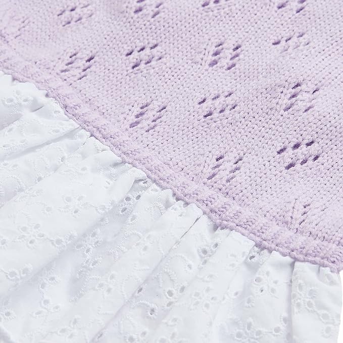 Blueberry Pet My Cutie Princess Ruffle Collar Dog Sweater Dress with Guipure Lace, Light Lavender, Back Length 16", Fall Winter Clothes for Girl Dogs