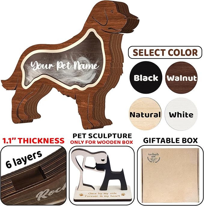Personalized Labrador Ashes Keepsake Box Wooden Pet Fur Gifts Unique Dog Shape Standable Table Decor Pet Sculpture Memorial Display Box for Small Urns Idea Gift Pet Lover Storing Hair Teeth