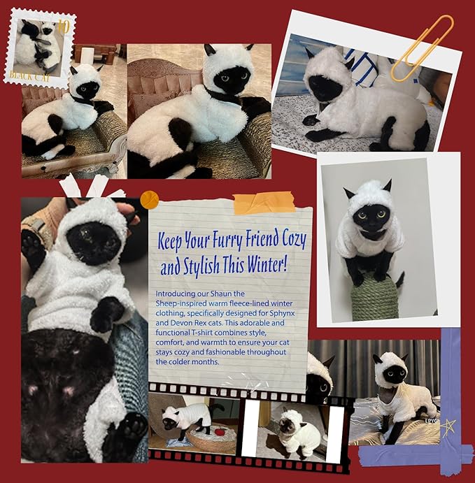 Warm Fleece Lined Winter Clothing for Sphynx & Devon Rex Cats | Soft Faux Lamb Wool | Cozy and Comfortable (Sheep Costume,S 1-2 kg.)