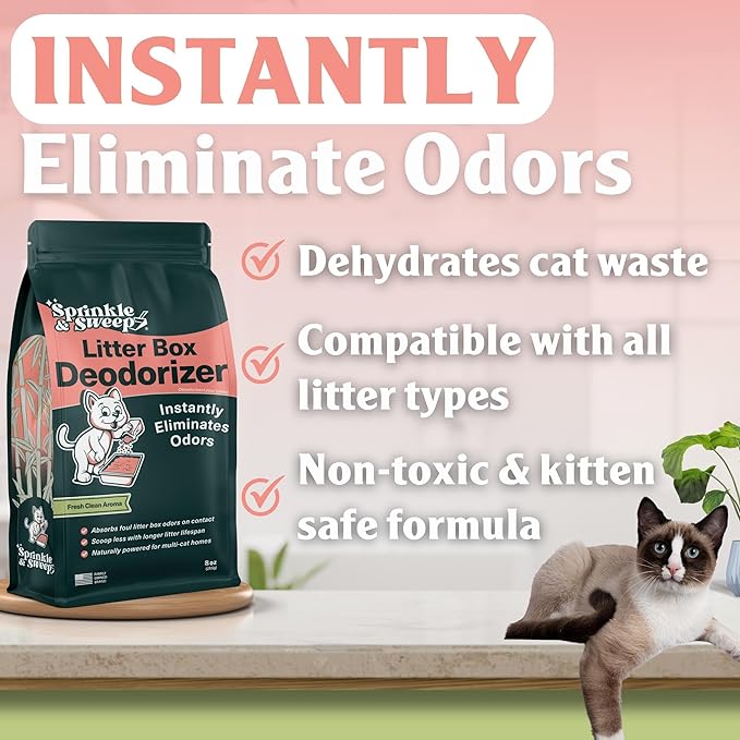 Litter Box Deodorizer (2 Pack) | Cat Litter Deodorizer | Smell Control for Cats | Non-Toxic & Safe for Kittens | Home Odor Neutralizer | Kitty Litter Freshener | Sprinkle & Sweep | Made in USA