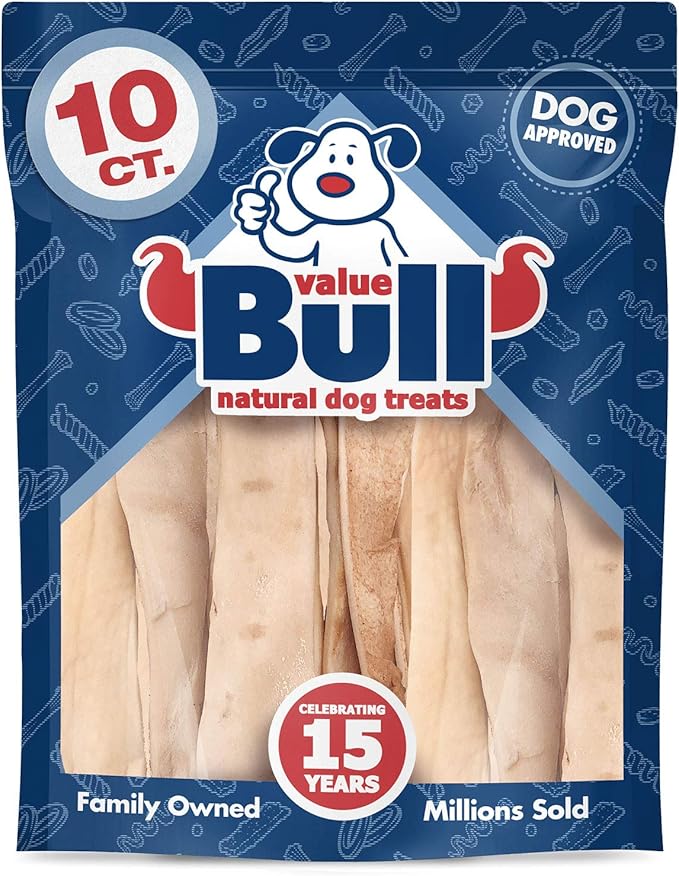 ValueBull Beef Cheek Slices, Long Lasting Dog Chews, Thick 9-10 Inch, 10 Count - Long Lasting Dog Chews, Rich in Collagen, Single Ingredient, Cleans Teeth
