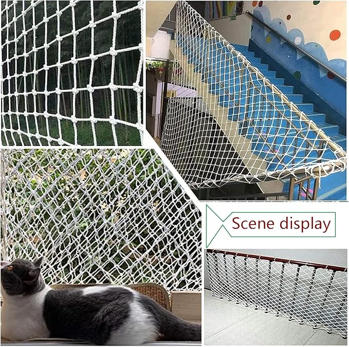 SCITOY Rope Net for Playground Safety Net in White Nylon Child pet Cat Safety Anti-Fall Net for Stair Railings Balcony Patio Protection 5cm mesh,1x5m(3x16ft)