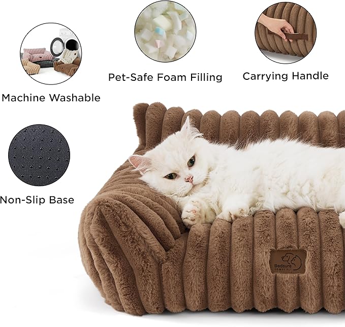 Bedsure ComfyFleece™ Cute Dog Couch for Medium Dogs - As Seen on TV on Good Day New York, Dog Couch Bed with Removable, Washable Cover, Supportive Pet Sofa, for Medium Large Dogs, 36inch, Camel Brown