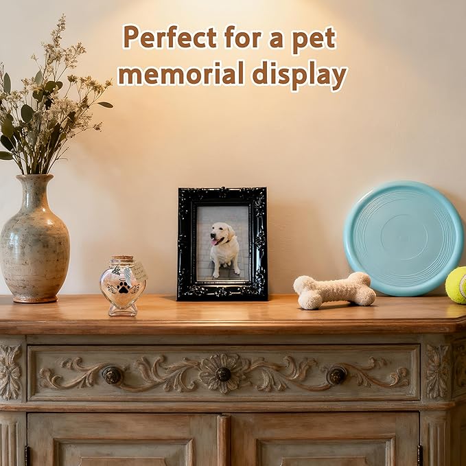 Pet Memorial Gift for Loss of Dog, Heart Shape Glass Jar & Bottle for Fur, Hair, Whiskers or Ashes Keepsake Urn with Cork Top, Charms for Cute Rainbow Bridge Memorial, Silver