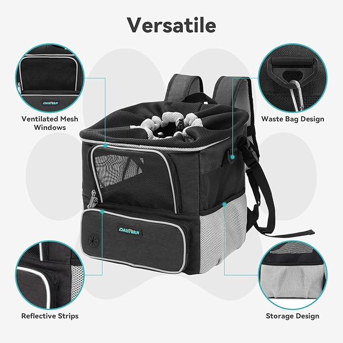Dog Bike Basket for Small Dogs up to 10lbs, Foldable Pet Carrier with Safety Leash, Mesh Windows, Storage Pockets, Handlebar Quick Release, Backpack & Car Seat Function Grey