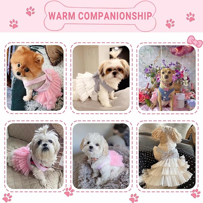 Dog Dresses, Fashion Pet Dog Clothes, Striped Mesh Puppy Dogs Princess Dresses (Pink/Blue/Denim(3pack), Large)