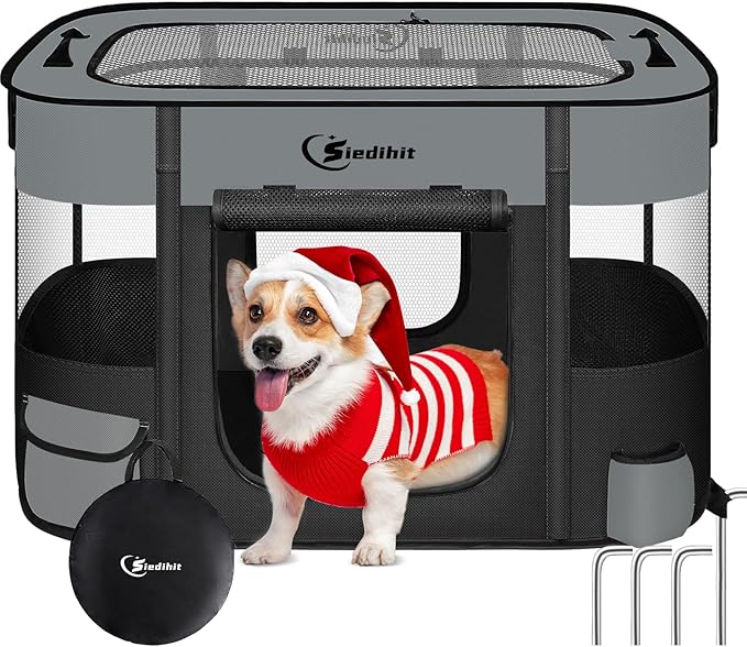 Dog Playpen,Cat Pet Puppy Pen,Portable Playpens for Dogs Indoor Outdoor Travel Camping Use,Foldable Dog Kennel Tent Crate for Rabbit Small Animals with Carrying Case (Dark Grey, Medium)