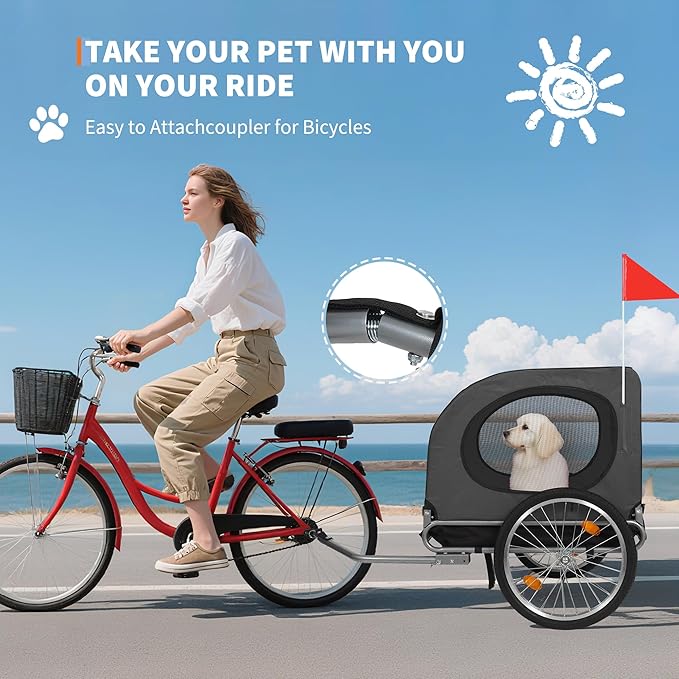 【Upgraded】 Dog Bike Trailer for Medium Large Dogs - Convertible to Jogging Stroller, 88Lbs Capacity, Waterproof & Ventilated Design with Safety Flag, Universal Hitch for 20-29" Bikes