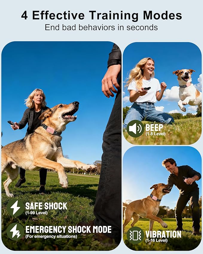 Jugbow Dog Shock Collar - 4500FT Dog Training Collar with Remote, IPX8 Waterproof Electric Dog Collar with 4 Training Modes, Security Lock, Rechargeable eCollar for 10-120lbs Dogs(Pink)