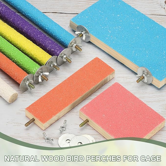Parrot Perch, Wooden Parrot Perch Stand Toy, Paw Grinding Stick, Bird Cage Accessories, 6 x 0.6in (6 Colors, 6 Pcs) Birds Toys Intended for Cage/Parakeets/Conure