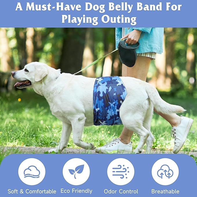 5 Pack Dog Diapers Male Reusable, Premium Belly Bands for Dogs, High Absorbing Male Dog Pee Wraps for Doggie in Incontinence or Excitable Urination Camouflage Pattern M