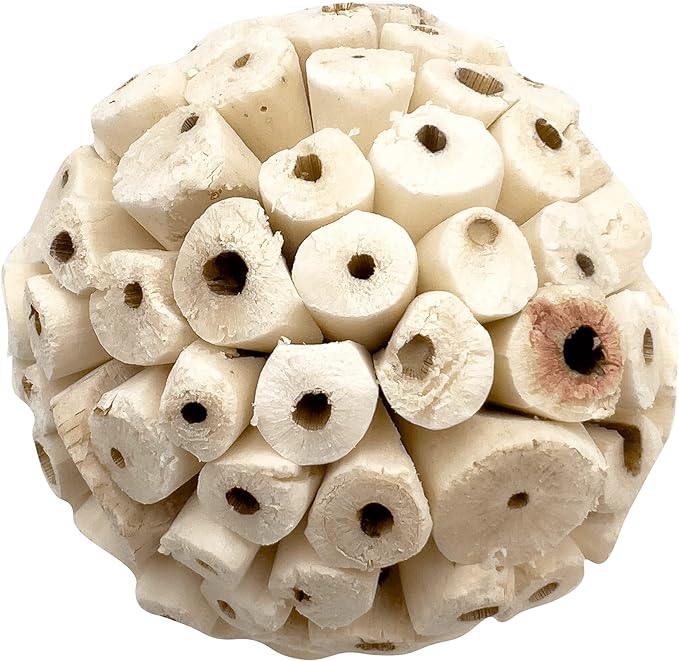 by M&M 5100 Small Sola Bird Balls Pk2 - Handmade Natural Sola Wood Balls, Foraging Fun, Lightweight, Effortless to Chew and Shred, Superb Bird Foot Toys for Small to Med Size Birds