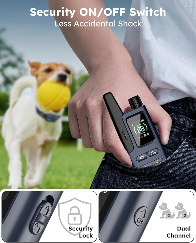 Jugbow Shock Collar for 2 Dogs - 4200FT Dog Training Collar with Remote IPX7 Waterproof Electric Collar with 4 Training Modes, Security Lock E-Collar for Large Medium Small Breeds(Navy Blue)