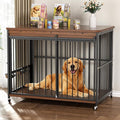 Dog Crate Furniture, 47’’ Wooden Dog Kennel Indoor with Sliding Front Door, Multi-Side Openings & Feeding Window Pet Cage House as TV Stand(Brown)