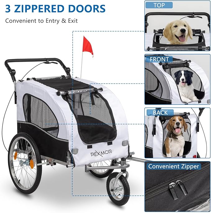 PEXMOR 2-in-1 Dog Bike Trailer, Pet Stroller Bike Trailer for Dogs w/Universal Hitch, Dog Cart for Bicycle Wagon Cargo Carrier w/Shock Absorber & Universal Wheel