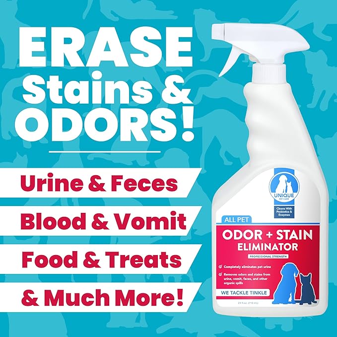 Unique Pet Odor and Stain Eliminator - 24 oz. Ready-to-Use Liquid Spray - Bio-Enzymatic Formula Eliminates Old and New Pet Odor and Pet Stains