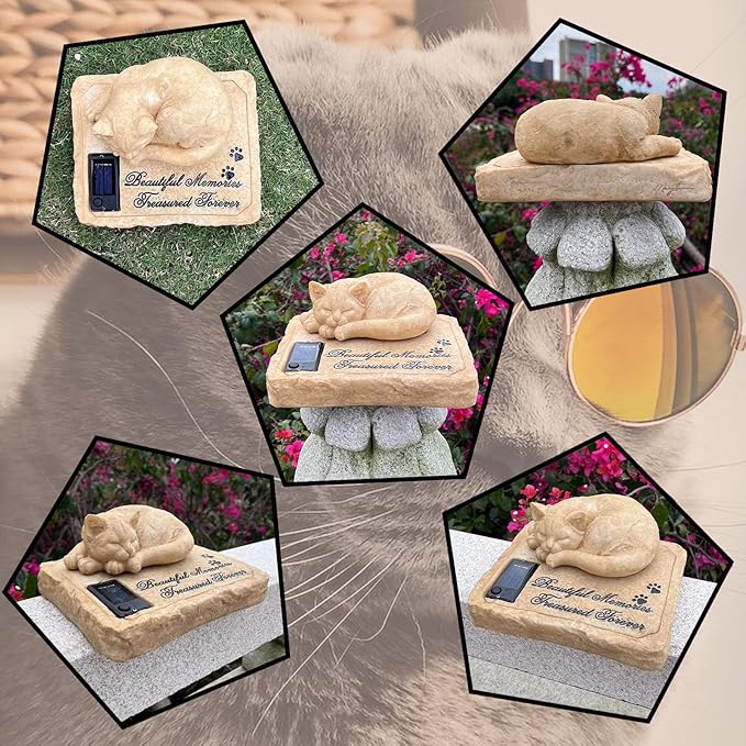 Personalized Cat Memorial Stones Cat Memorial Statue Cat Headstone for Grave Cat Tombstones Pet Loss of Cat Sympathy Gift Home Yard Garden Decor, 8”L x 6.5”W x 3.5”H