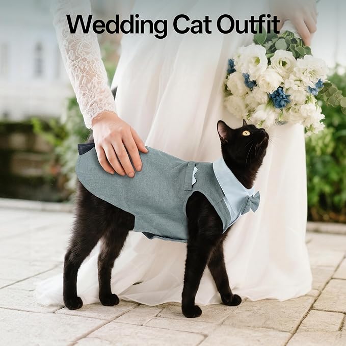 PUMYPOREITY Cat Tuxedo Suit Formal Wear with Bow Tie, Soft Skin-Friendly Cat Costumes for Cats Only, Elegant Outfit for Male Female Cats, Perfect for Wedding Birthday Photo Shoots, XL, Grey