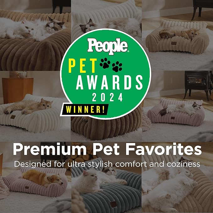 Bedsure ComfyFleece™ Cute Cat Couch for Pets - As Seen on TV on Good Day New York, Small Medium Dog Bed, Supportive Couch Bed for Small Dogs, 30 Inch, Sandy Beige