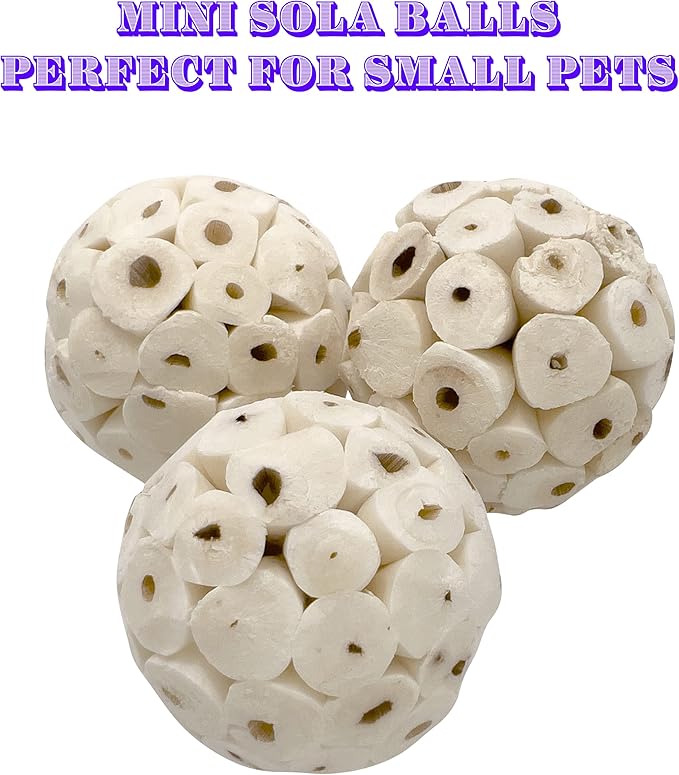 5123 Pk12 Mini Sola Balls - Handmade shreddable natural wood bird foot toys, Made from many pieces of air dried sola wood, Delightful chewing fun, Great for small pets Budgie Canary Lovebird Parrotlet