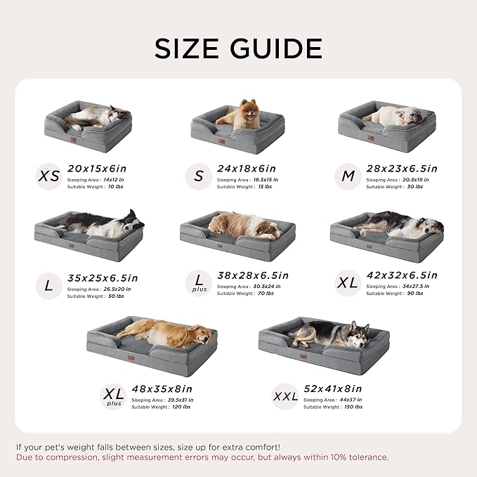 Bedsure Orthopedic Dog Bed Medium Size Dogs - Washable Medium Dog Cat Bed Waterproof, Comfort Pet Couch Sofa with Washable Removable Cover, Pets Bed with Nonskid Bottom, Hazel, 28"