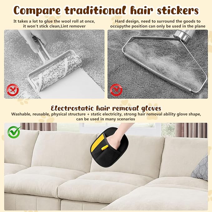 2Pcs Magic Brush Pet Hair, Pet Hair Remover Gloves for Cats & Dogs, Reusable Electrostatic Pet Hair Remover Glove for Couch Furniture, Carpet, Curtain