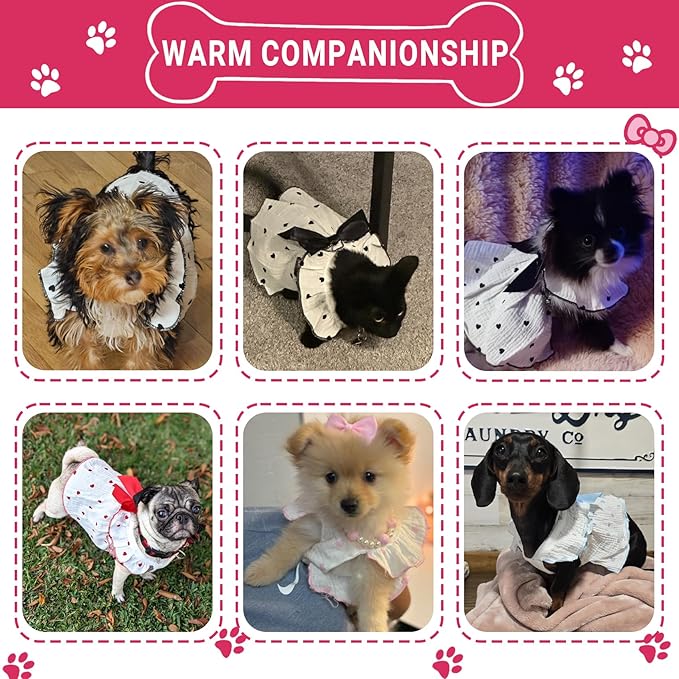 TAPBULL Dog Dresses, Fashionable Pet Dog Clothes with Heart Design, Cute Cat Birthday Dress Outfit (Pink/Red/Blue/Purple/Black 5-Pack), Small