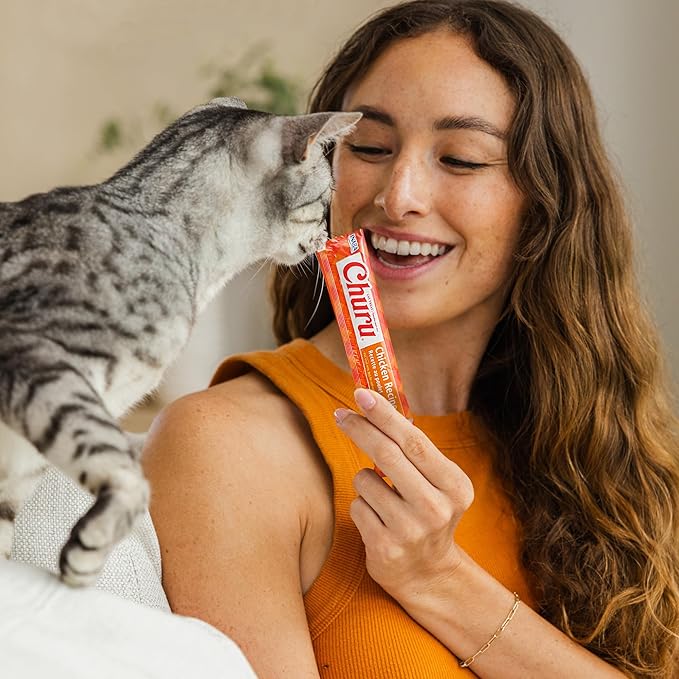 INABA Churu Cat Treats, Lickable, Squeezable Creamy Purée with Vitamin E, 0.5 Ounces per Tube, 100 Tubes Total, Chicken Variety