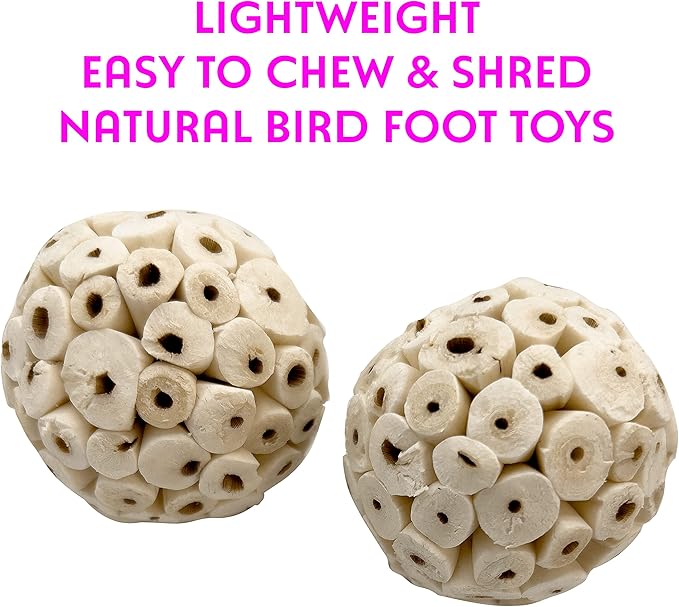 5104 Small Sola Bird Balls Pk4 - Handcrafted Foraging Bird Foot Toys, Natural sola Wood Balls, Crafted from air Dried Pieces, Lightweight, Breaks Apart, Versatile, Great for Small & med Size bids