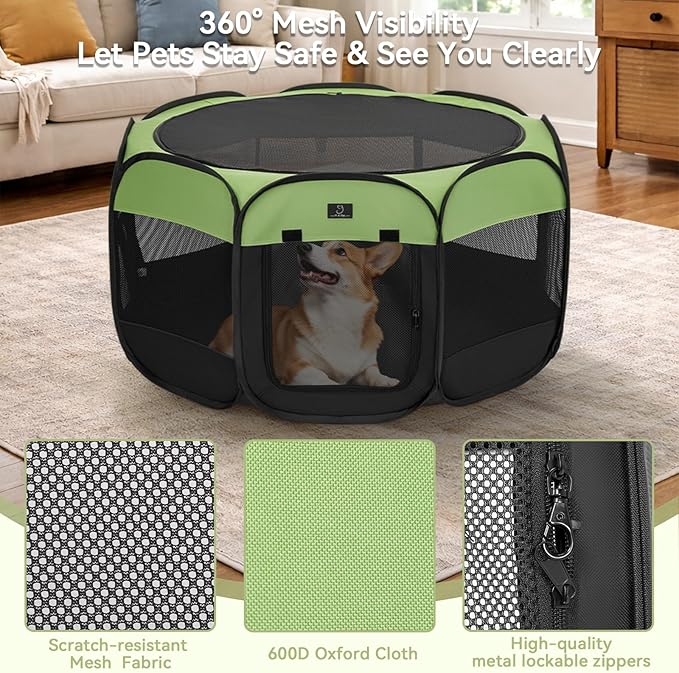 Portable Indoor Dog Playpen for Small Dogs & Puppies by A 4 Pet – 29.92" Pop-Up Soft Puppy Playpens with Bowl, Waterproof Floor, Calm Safe Space for Home, Travel & Daily Use