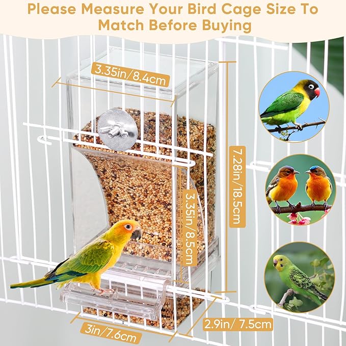 Kenond No Mess Bird Feeder Water Dispenser Set, Automatic Parrot Cage Accessories, Acrylic Parakeet Seed Food Drinker for Cockatiel, Squirrel, Finch, Lovebirds, Budgies, Canary